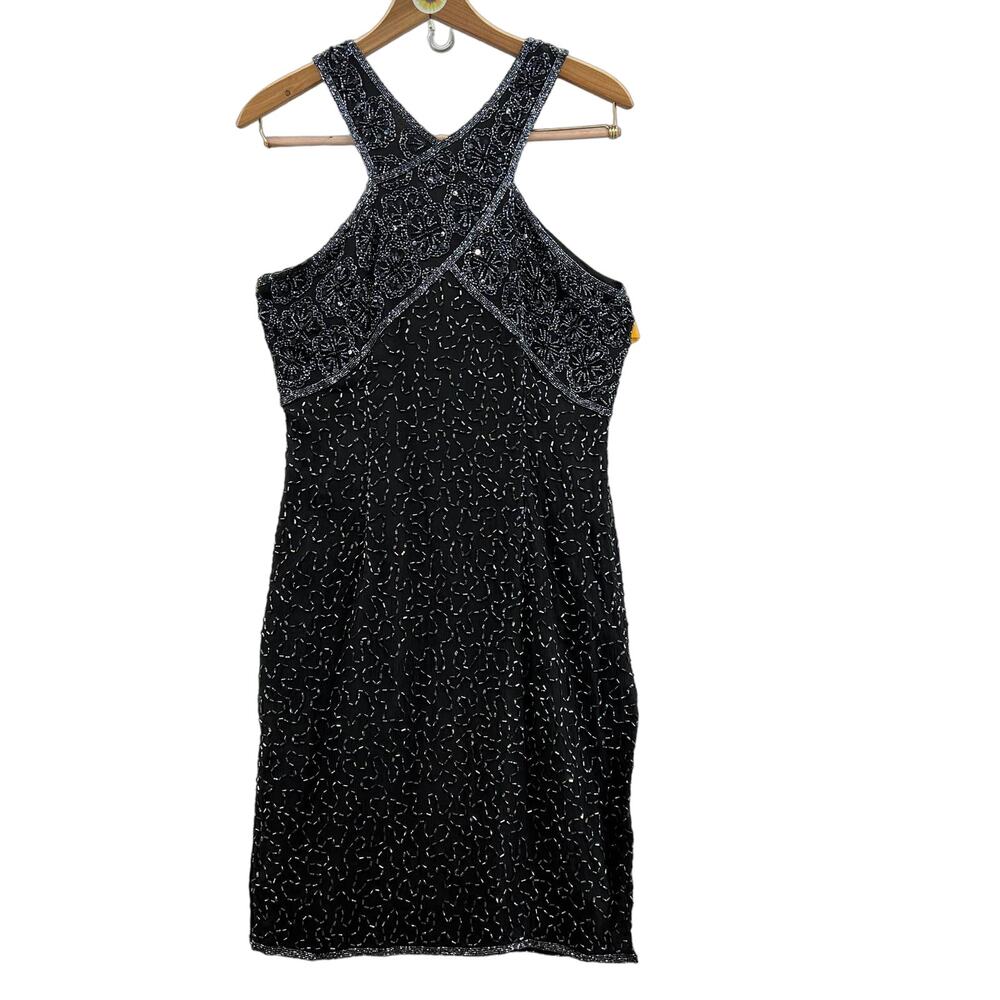 Stenay Vintage Beaded Silk Halter-Knee Short Cocktail Dress-Formal-Black-Women 6